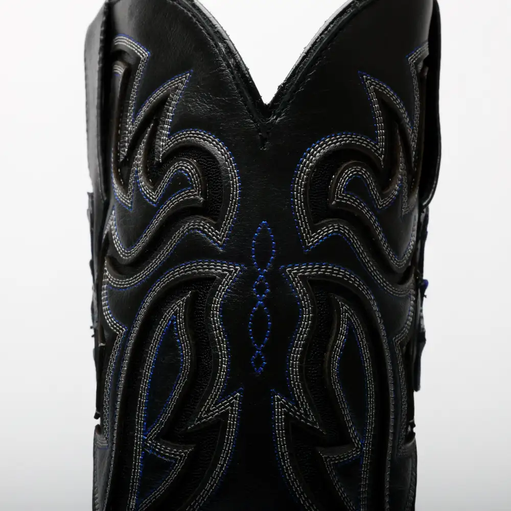 Black/Blue Ostrich Leather Boots - Square Toe