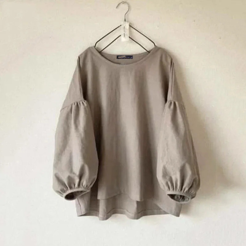 Women's casual round neck long sleeve loose retro shirt