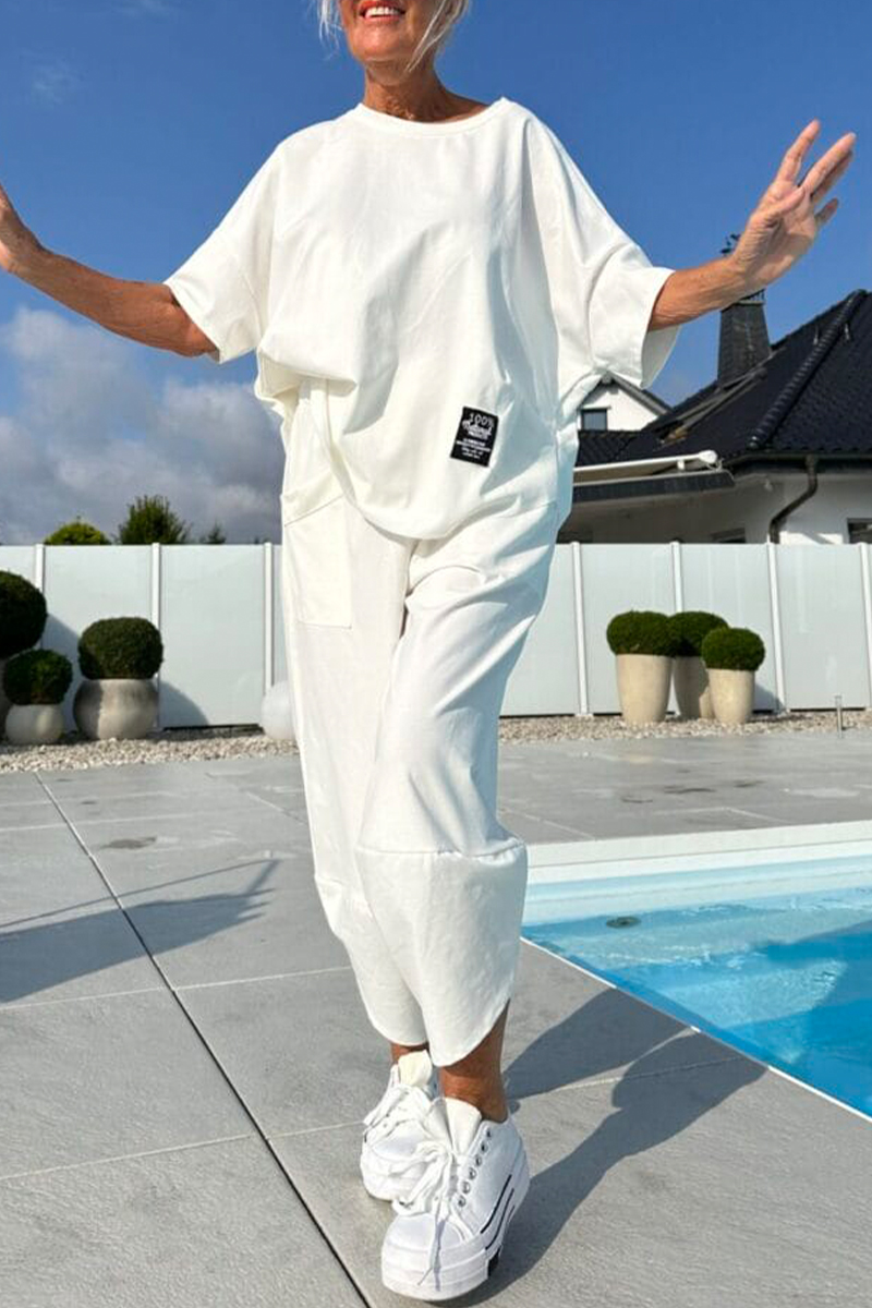 Women Round Neck Top + Pants Casual Suit