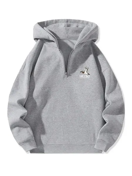 Fleece Lined Hooded Long Sleeve Half Zip Men's Sweatshirt