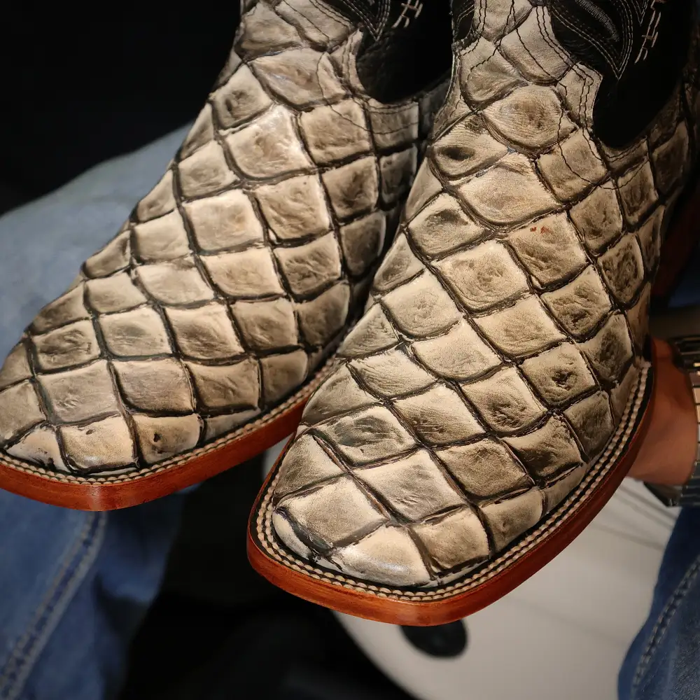 Eclipse Pirarucu Leather Boots — Square Toe