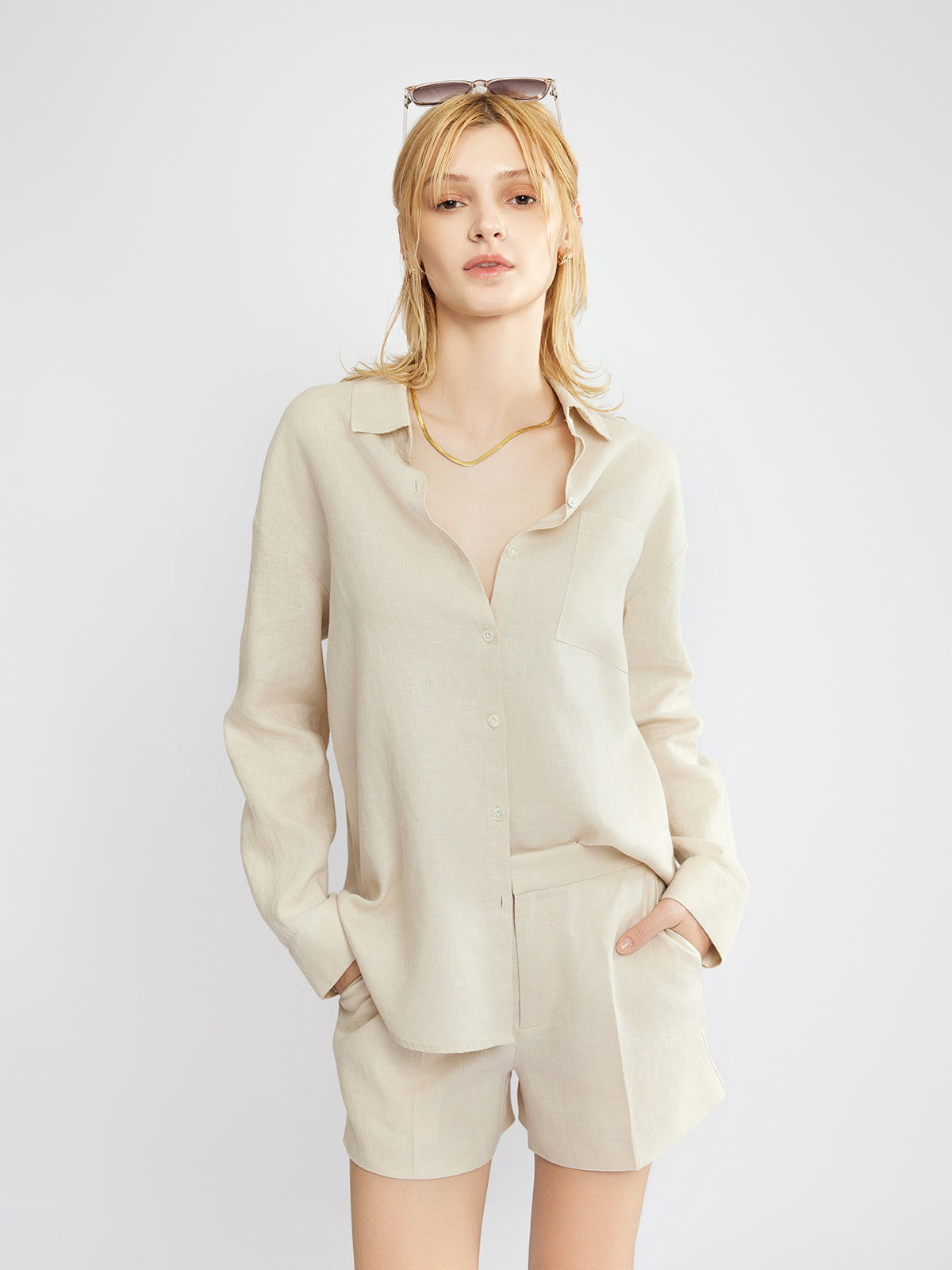 ASOBIO 100% Linen Button-Up Shirt