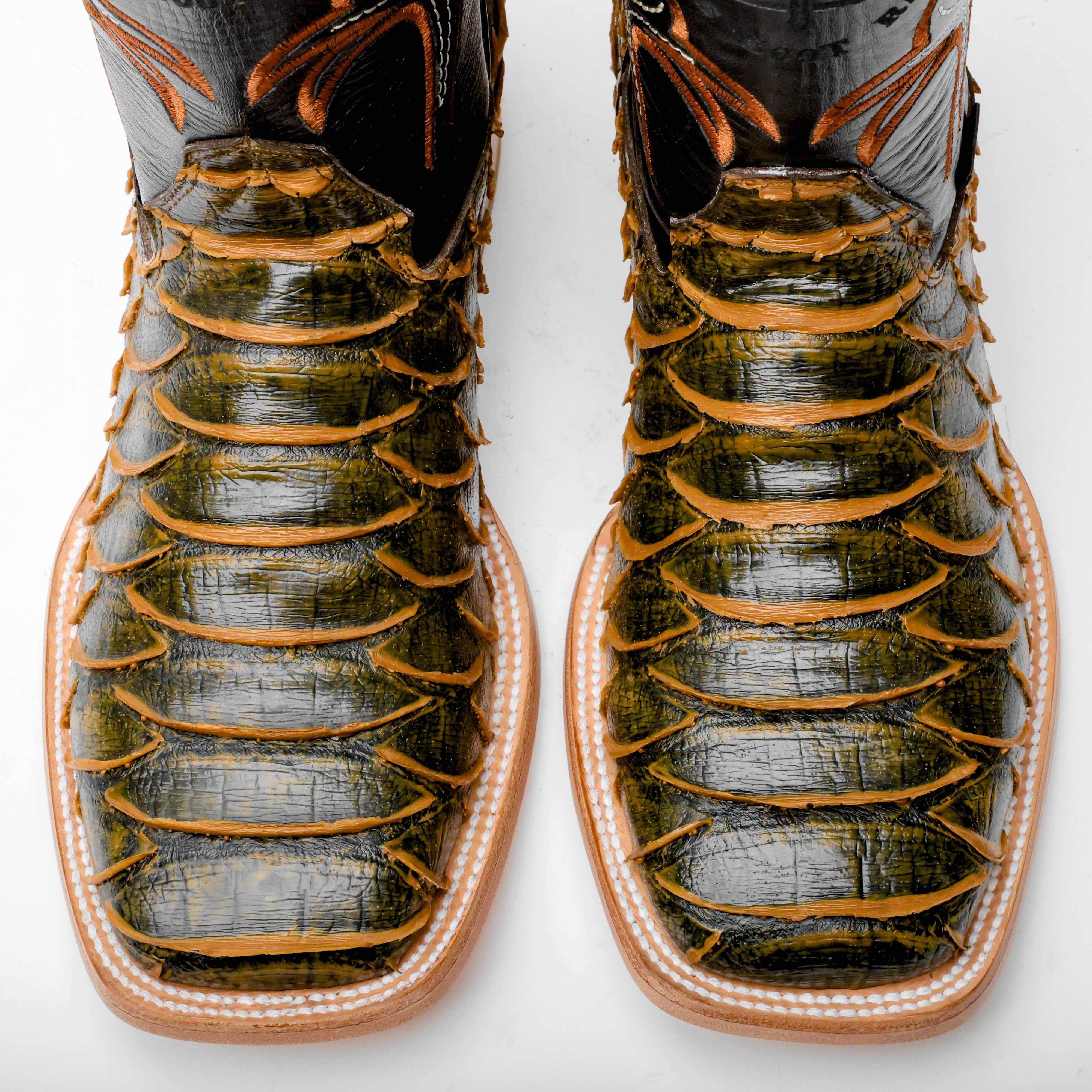 Rustic Honey Jumbo Python Leather Boots - Square Toe