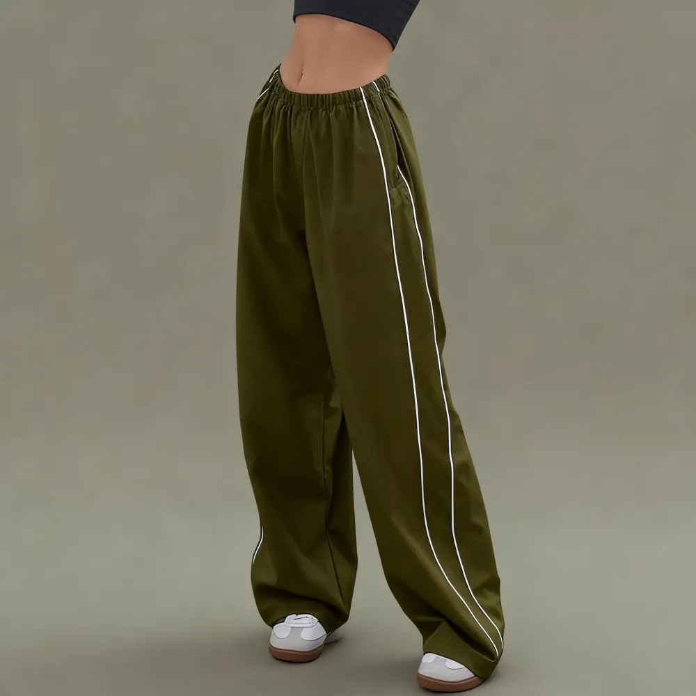 Women's Parachute Wideleg Baggy Pants Elastic Waist Casual Track Trousers
