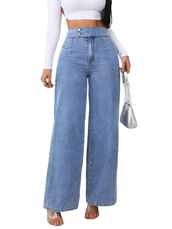 Women’s High Waist Wide Leg Jeans with Elastic Waist