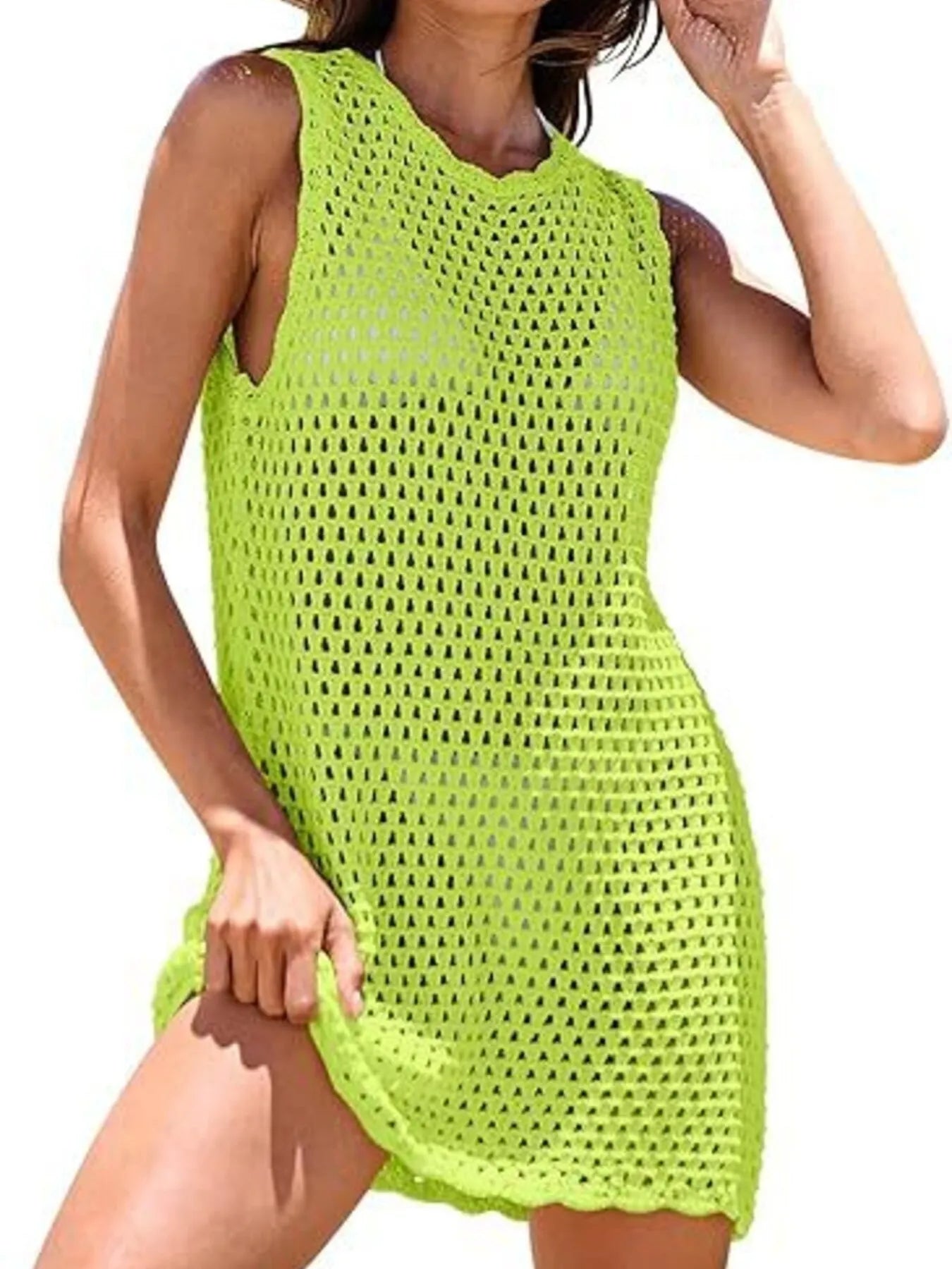 Color Block Openwork Sleeveless Cutout Back Cover-Up Mini Dress