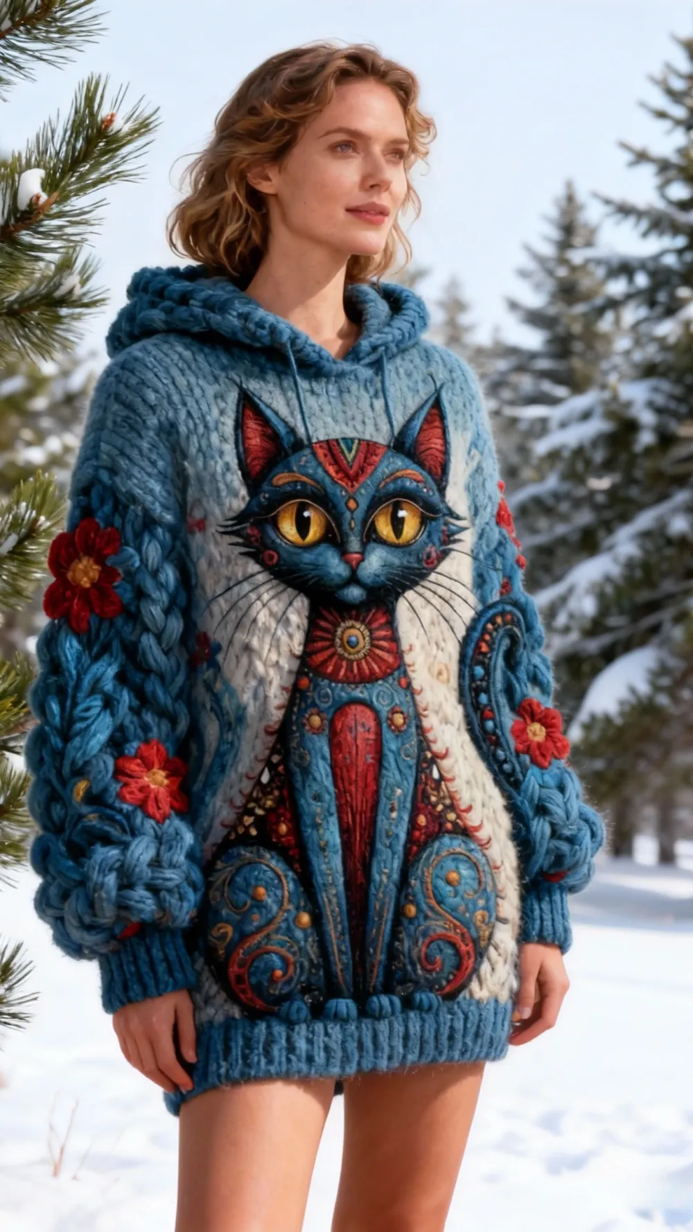 3 PCS $17.97 Women's Artistic Animals Line Knit Hooded Sweater