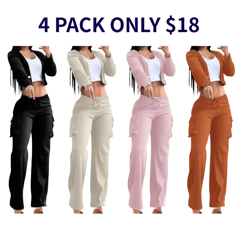 2 Piece Set for Women Casual Suit Cardigan Button with Pocket