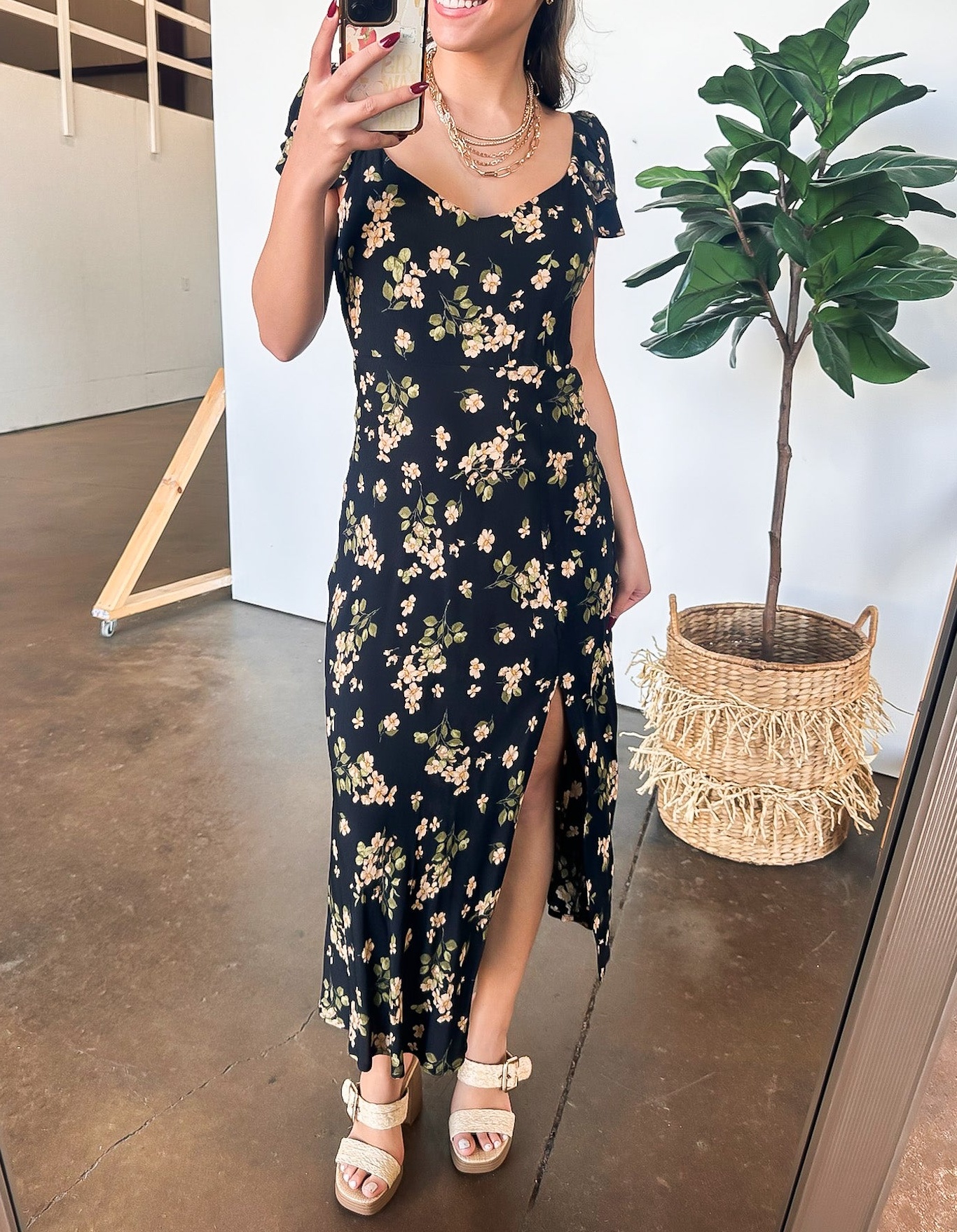 Floral Ruffle Sleeve Midi Dress