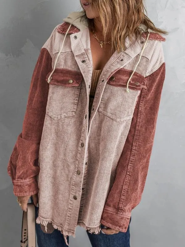 Women's Colorblock Button Front Corduroy Jacket
