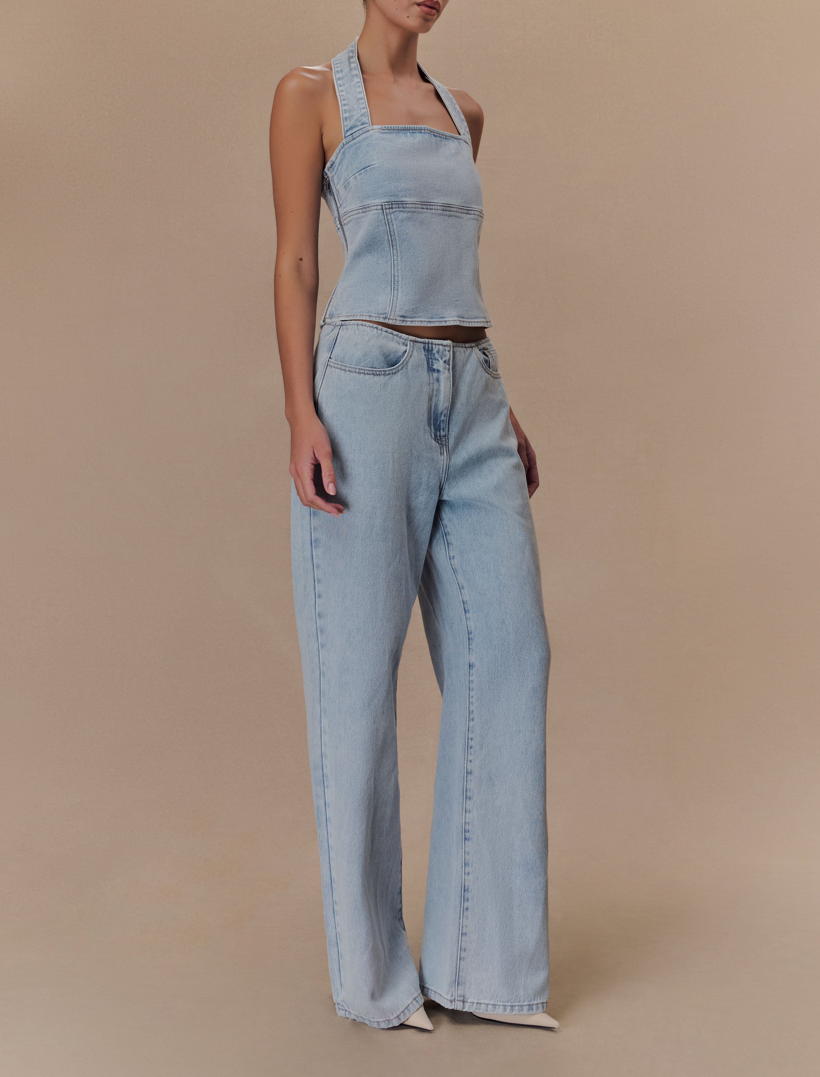 Blue Mid Rise Denim Jeans