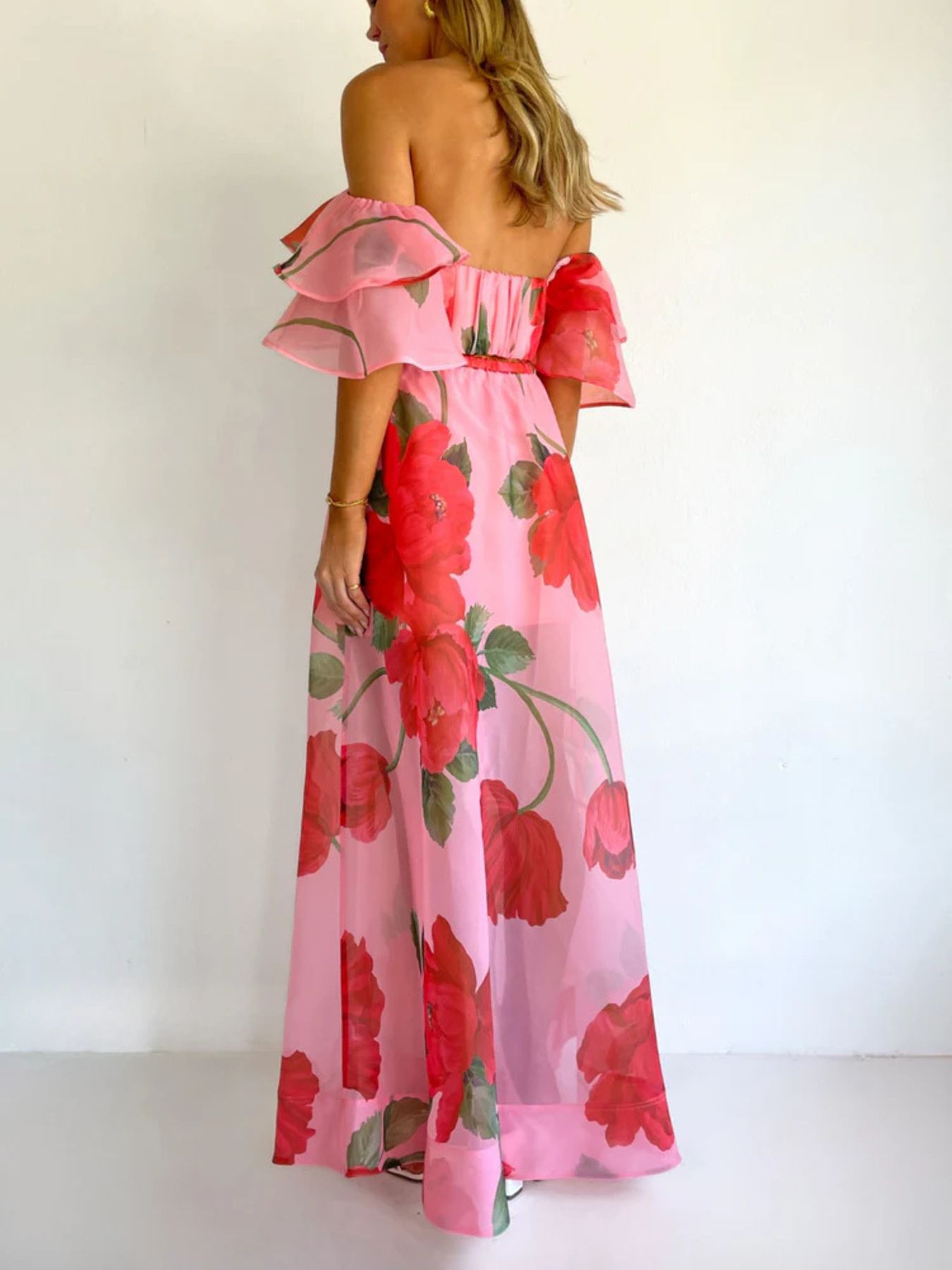 Polka Dot Ruffle Crop Top and Maxi Skirt Set