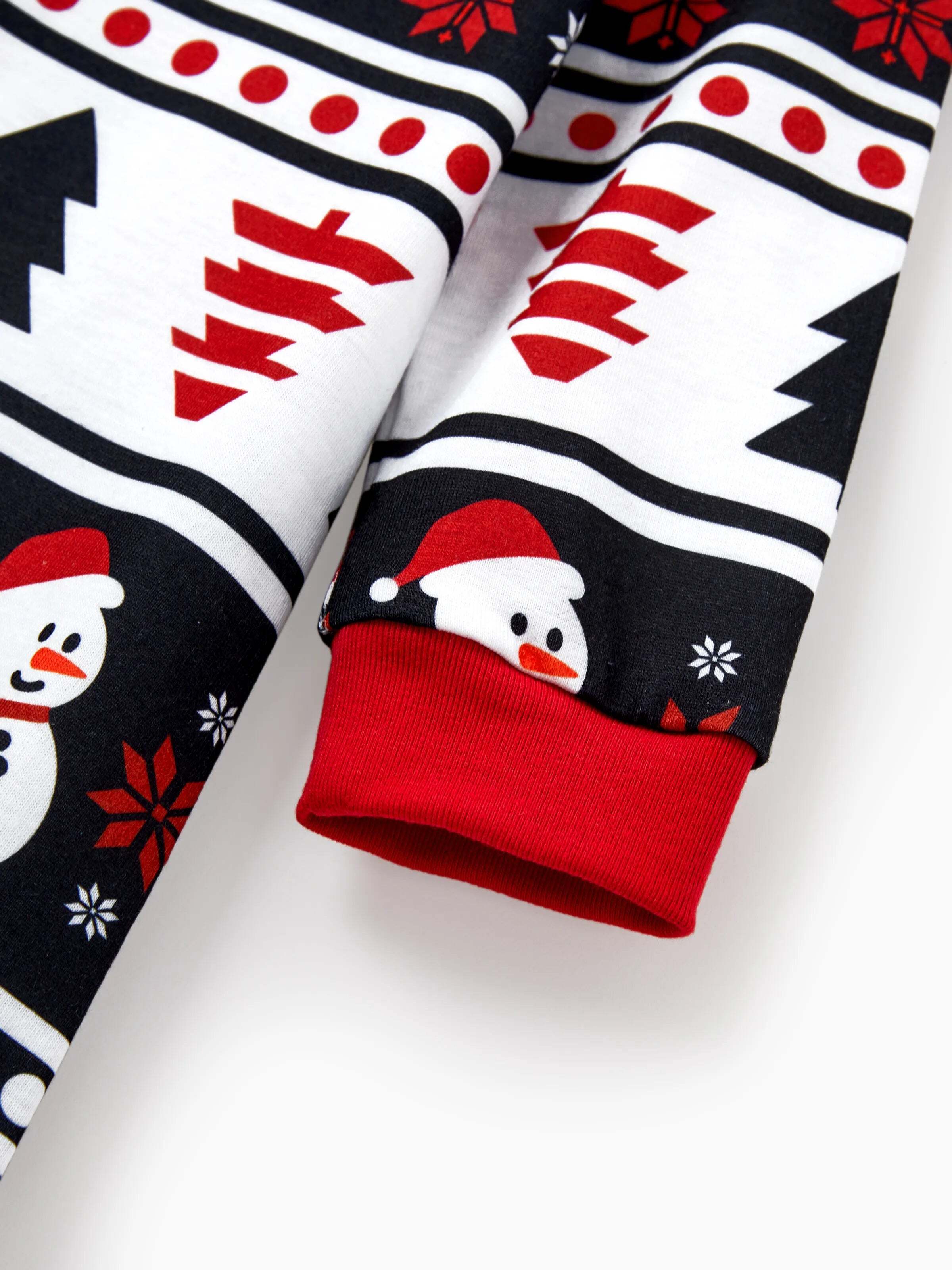 Christmas Matching Family Pajamas Set Snowman and Christmas Tree Print Black PJS with Christmas Socks Black