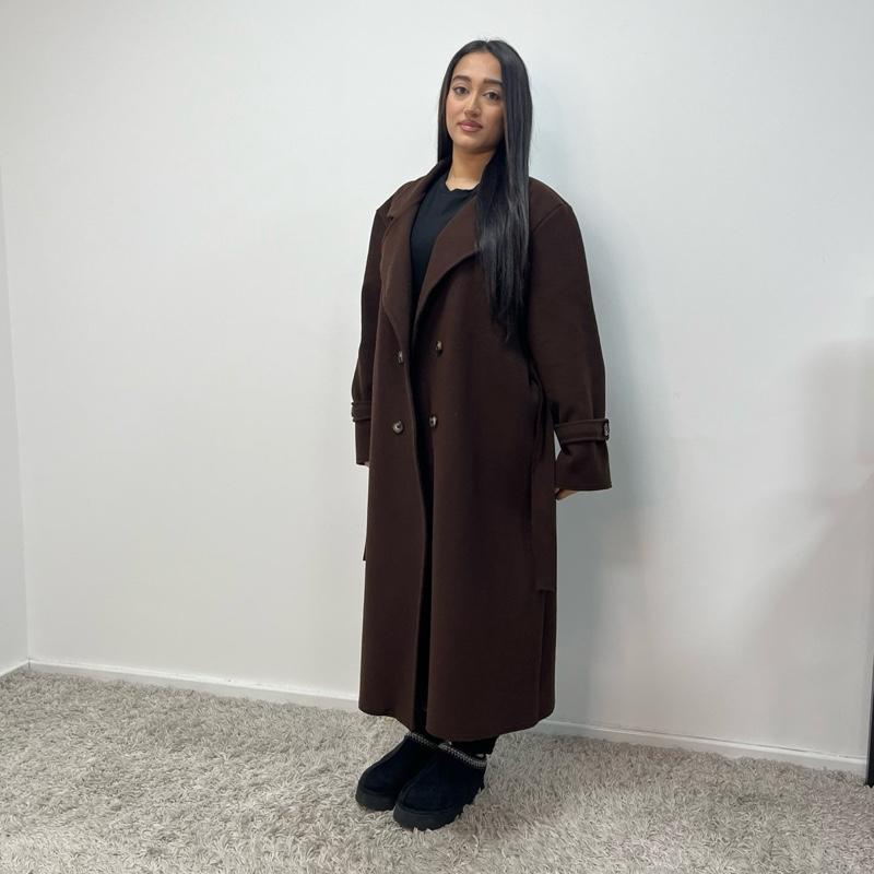Womens Trench Belted Buttoned Coat