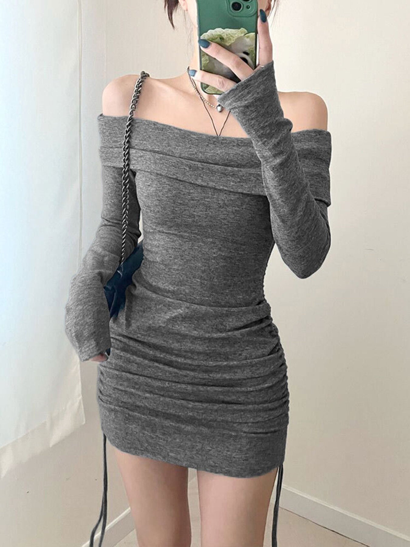 Off-Shoulder Ruched Bodycon Mini Dress