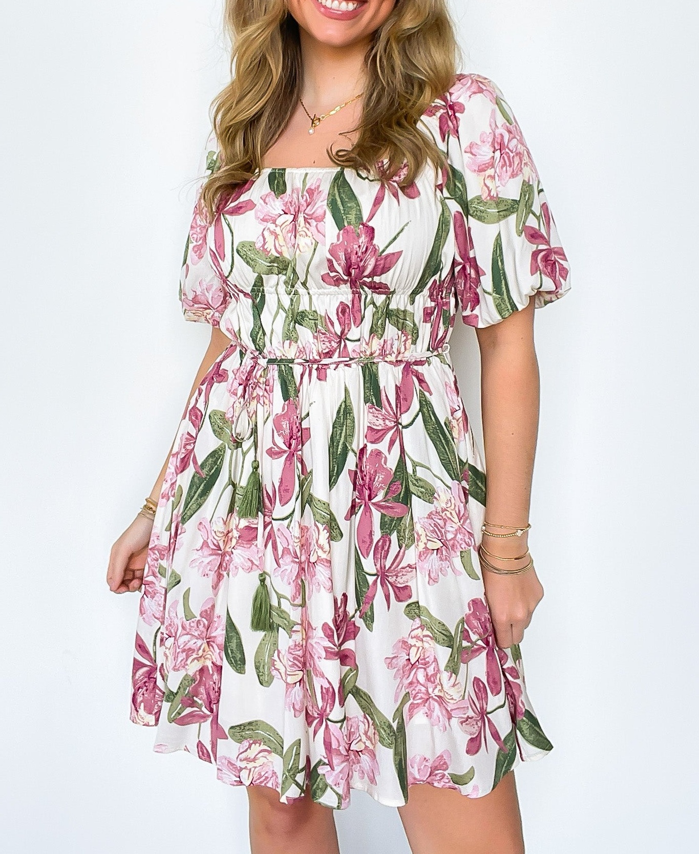 Refinement Floral Puff Sleeve Dress