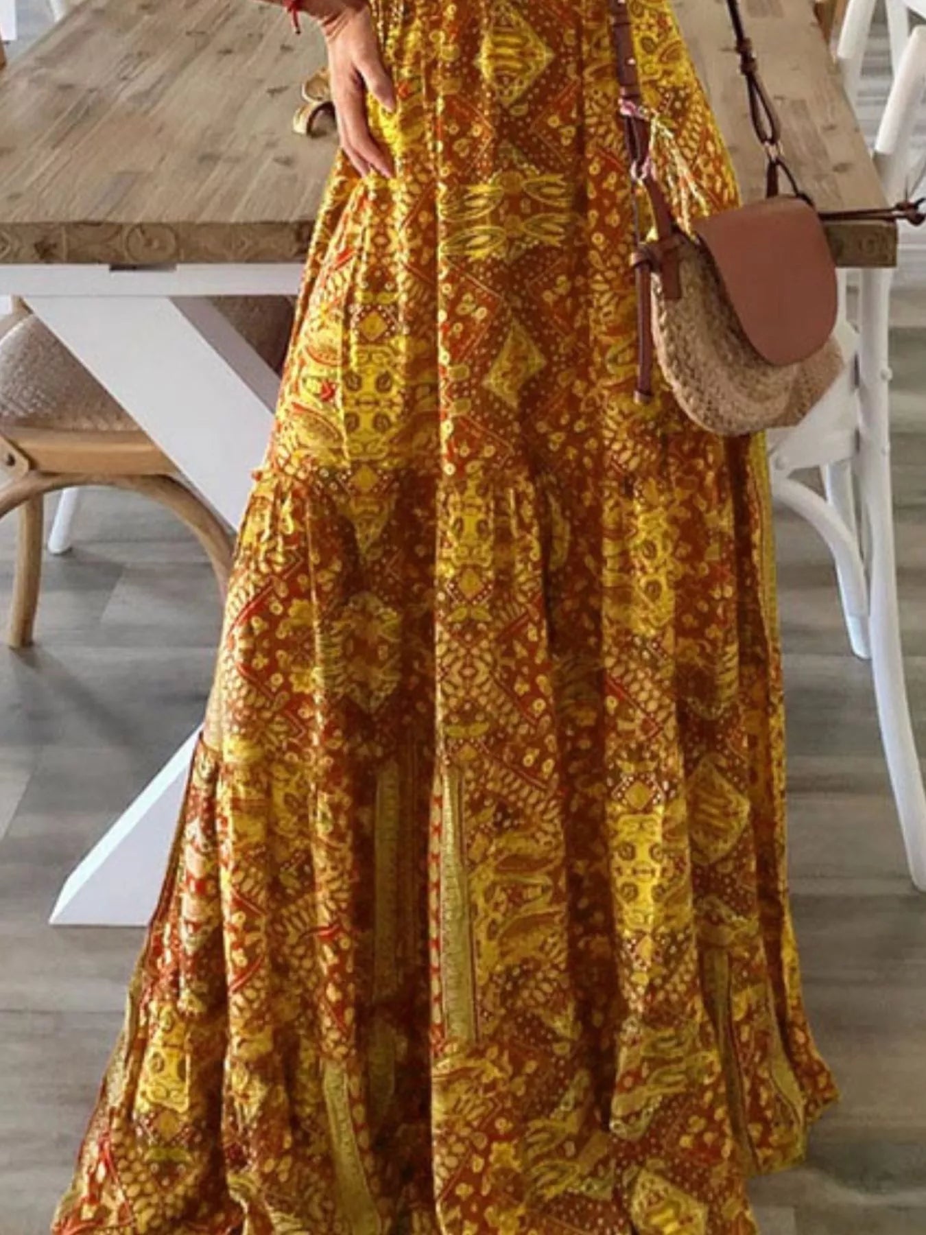 Printed V-Neck Maxi Dress