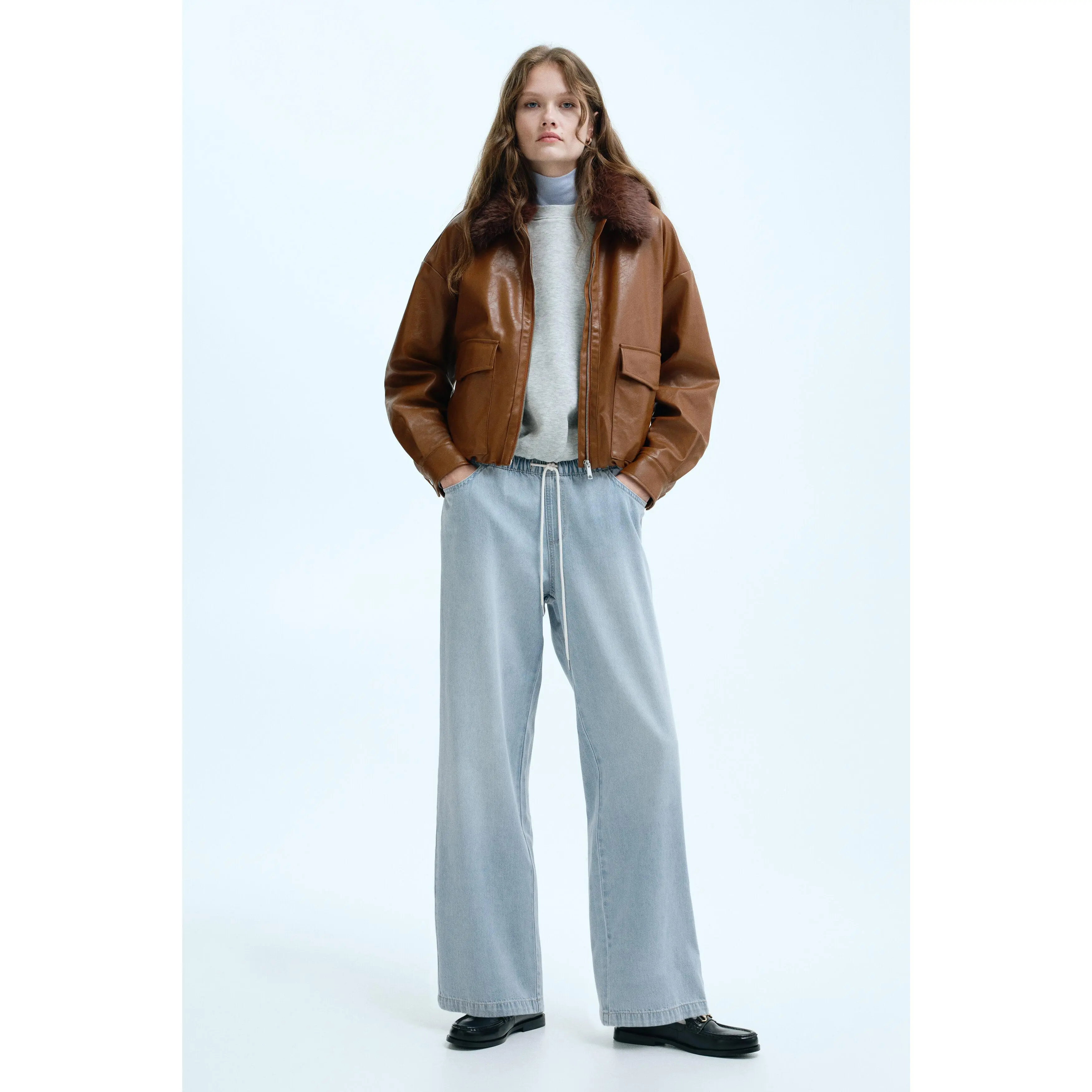Denim drawstring trousers