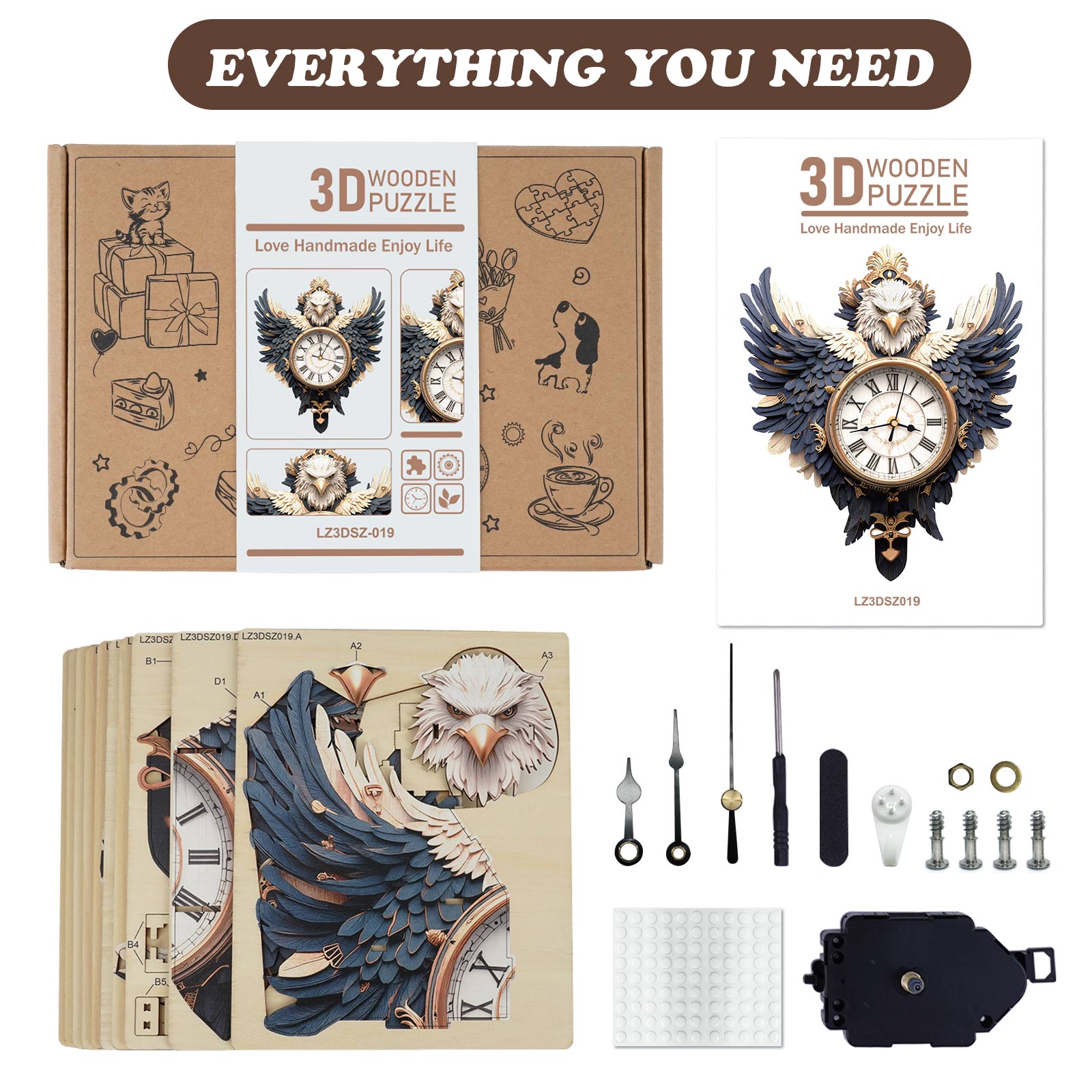 Eagleâ€“ DIY Wooden Clock, 3D Puzzle Craft Kit