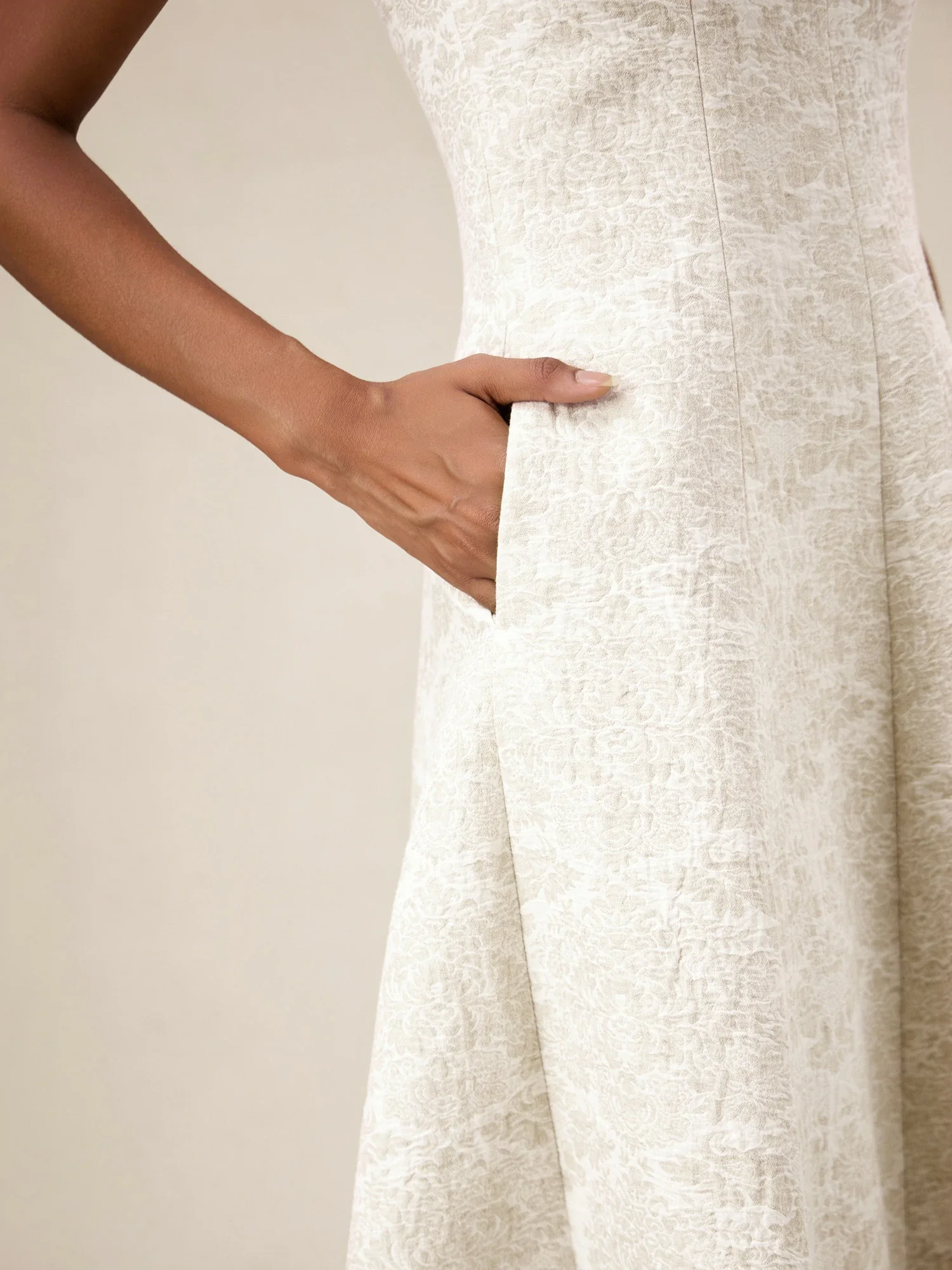 Linen & Cotton Sleeveless Jacquard A-Line Dress