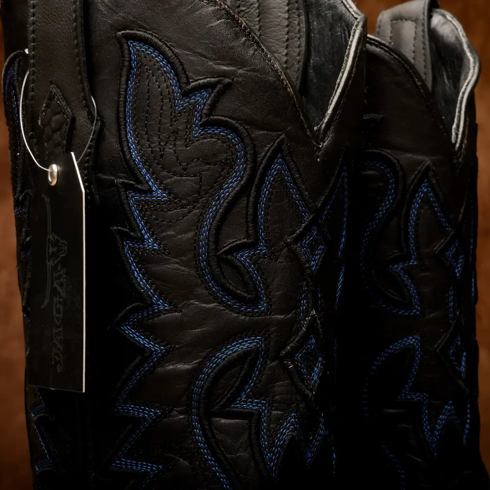 Matte Black Python Leather Boots - Square Toe