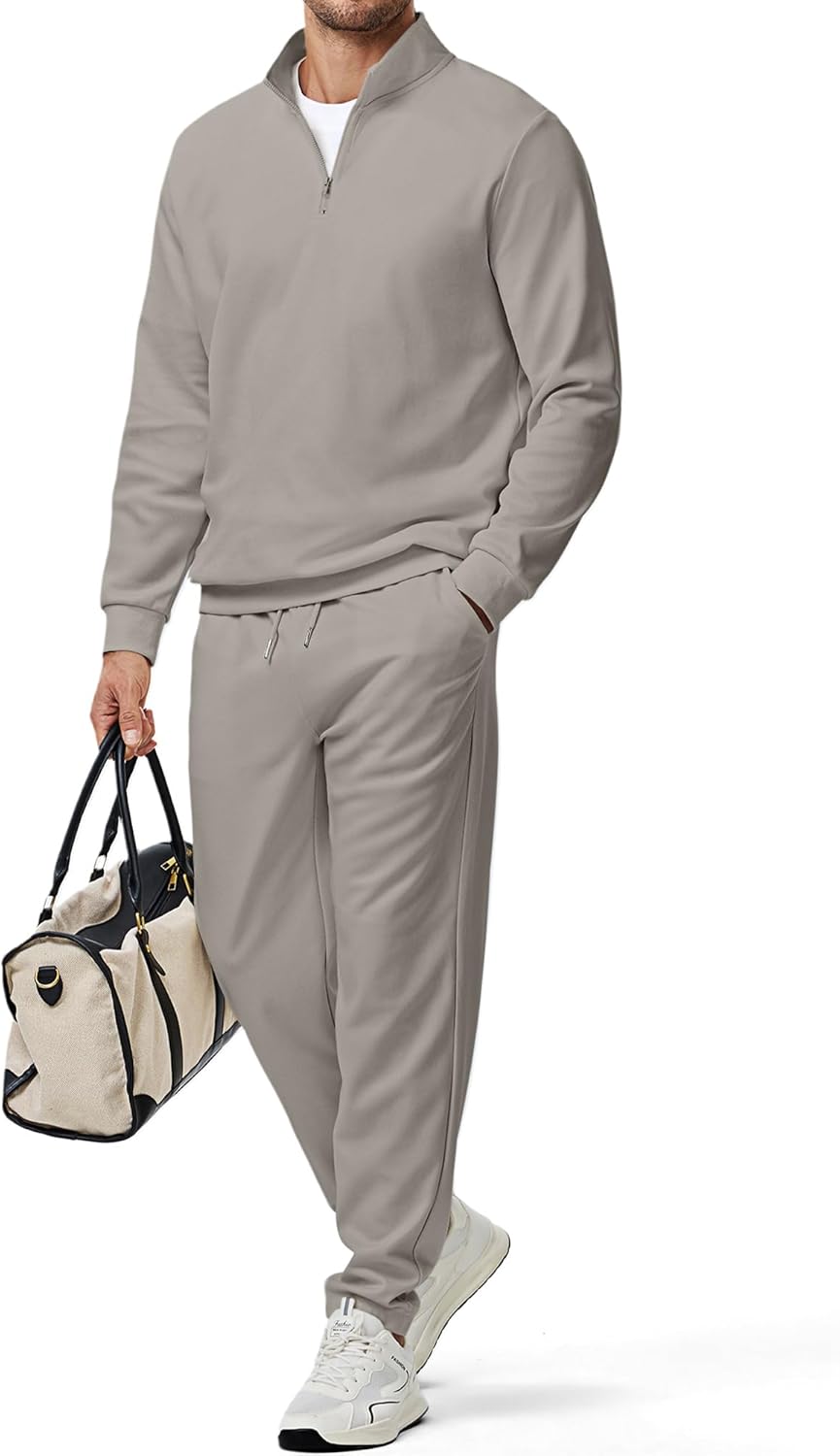 2025 Men Fall Tracksuit 2 Piece Set Old Money Polo Quarter Zip Twill Sweatsuits Jogging Sweatpants Loungewear