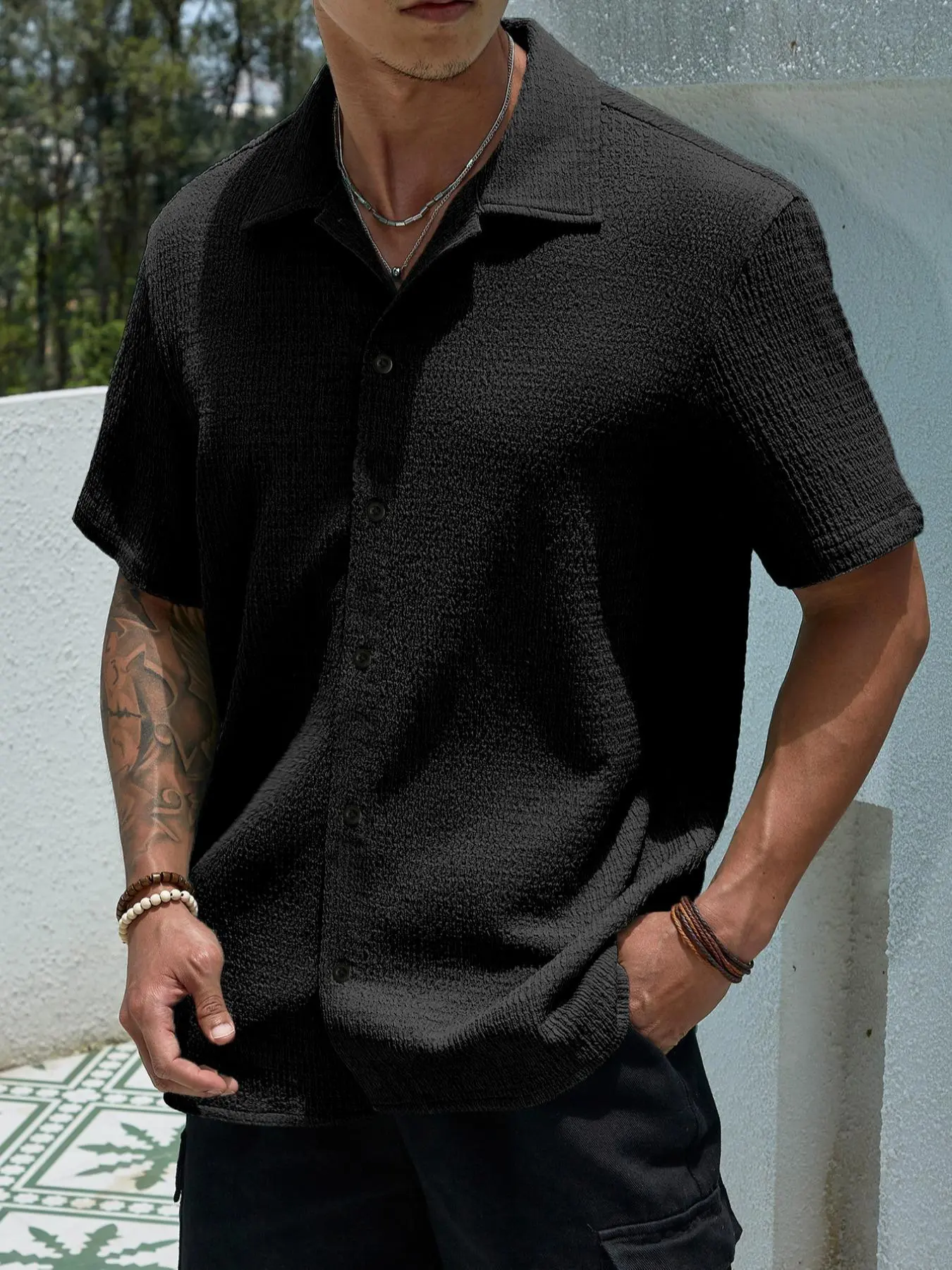 Men's Textured Button Front Shirt