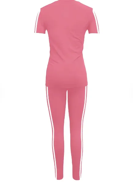 Women's Printed Casual Sporty Round Neck Drawstring Short Sleeve and Long Pants Two-Piece Set