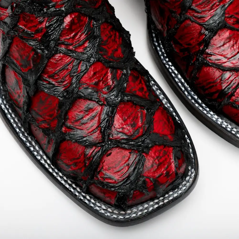 Black Cherry Jumbo Pirarucu Leather Boots - Square Toe