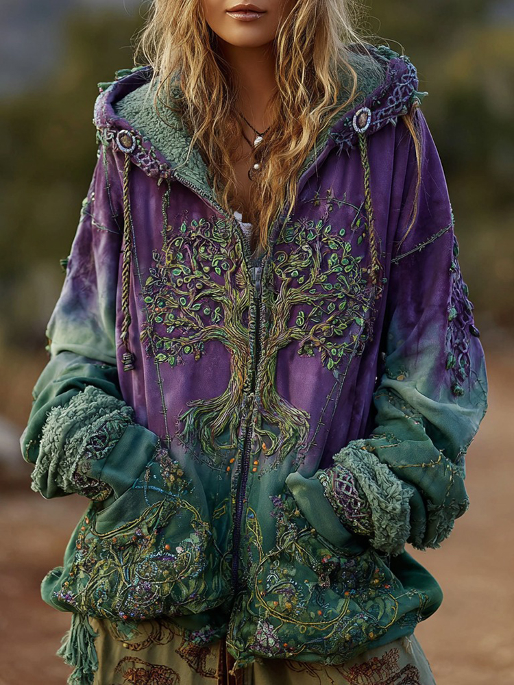 Women's Viking Celtic Knot Tree Of Life Comfort Warm Zip Hoodie