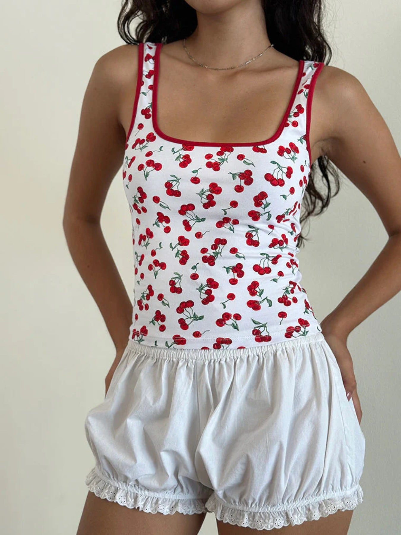 Cherry Print Square Neck Tank