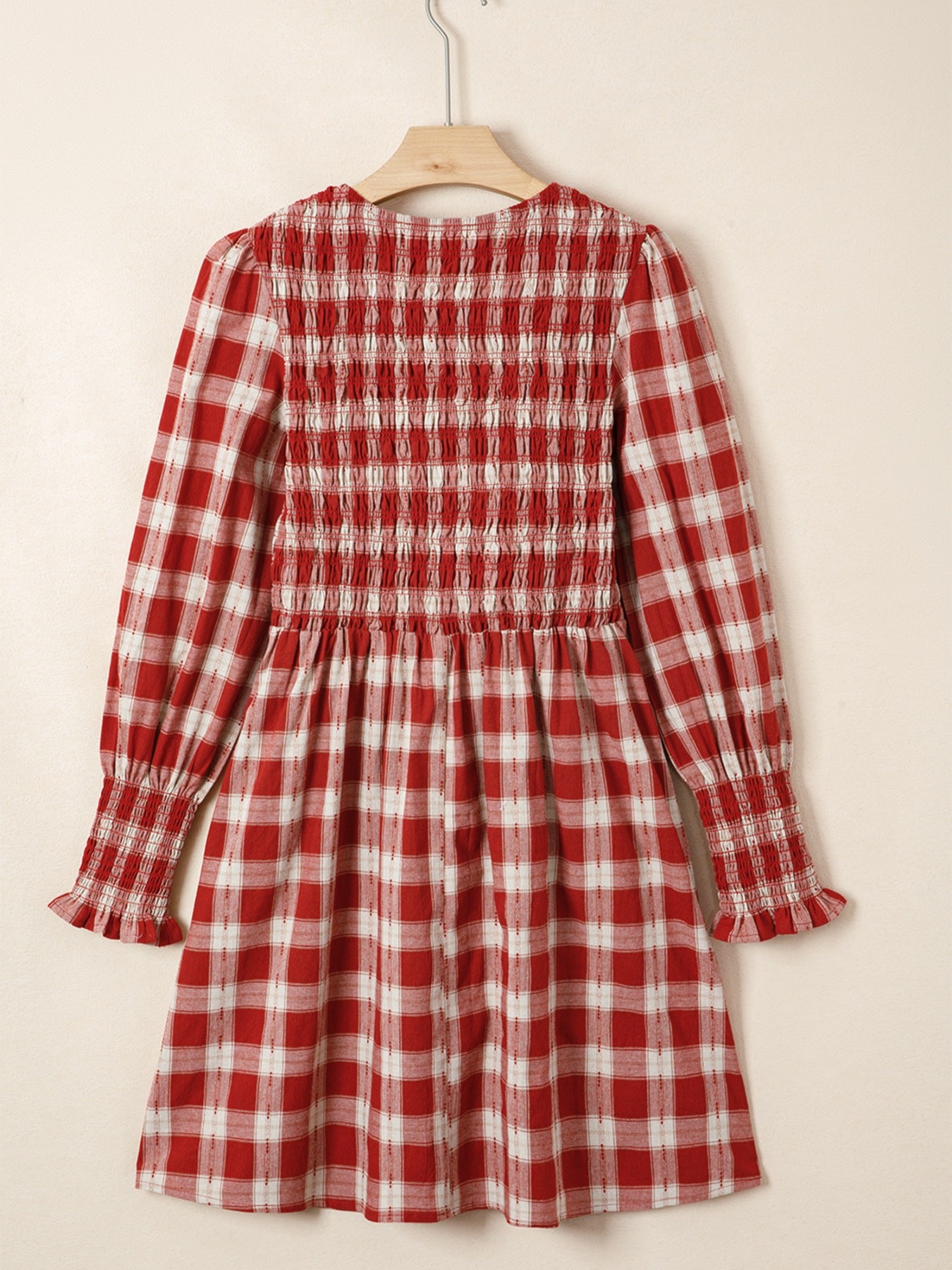 Plaid Print Smocked Puff Sleeve Mini Dress