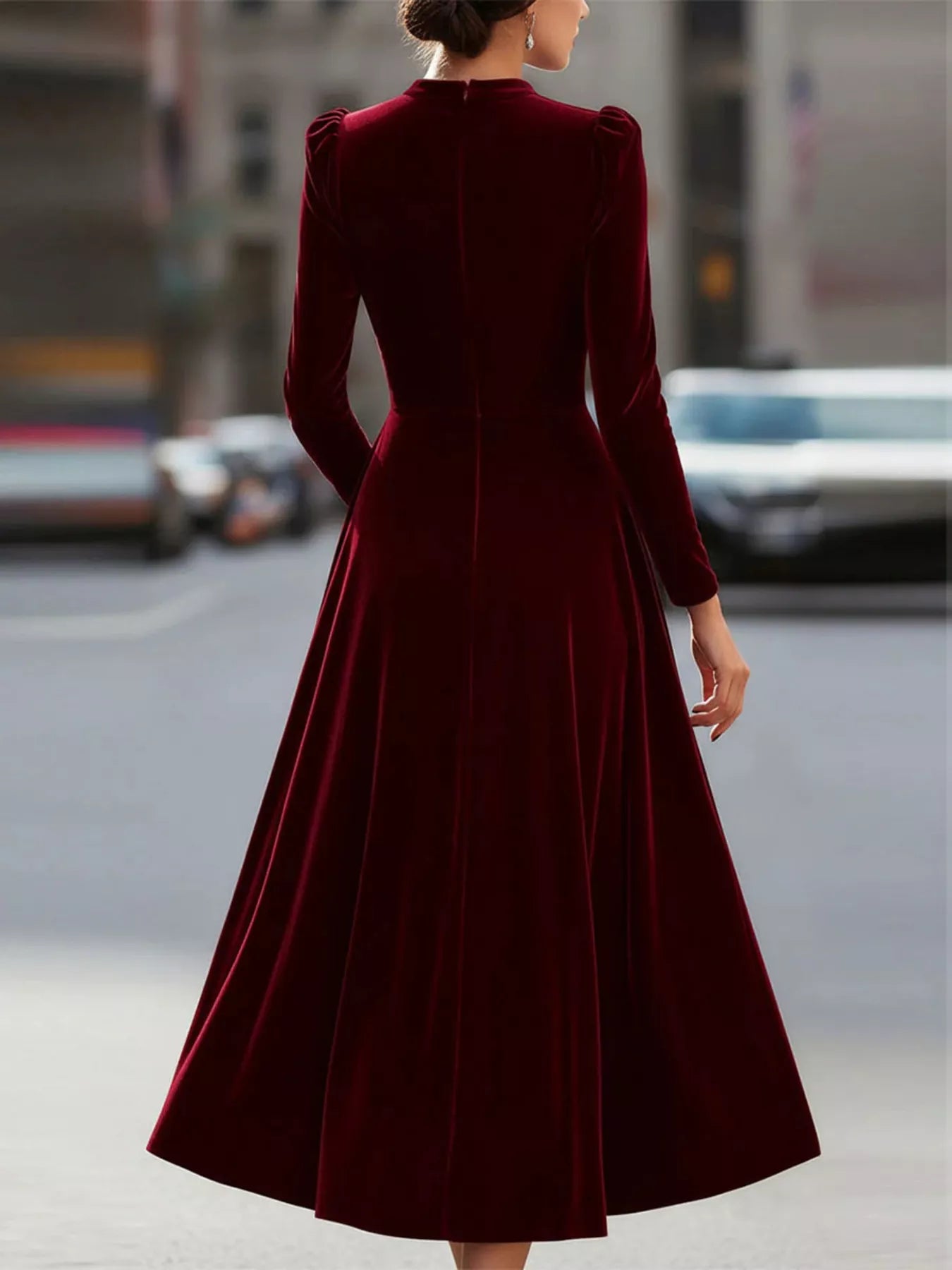Velvet Long Sleeve A-Line Dress