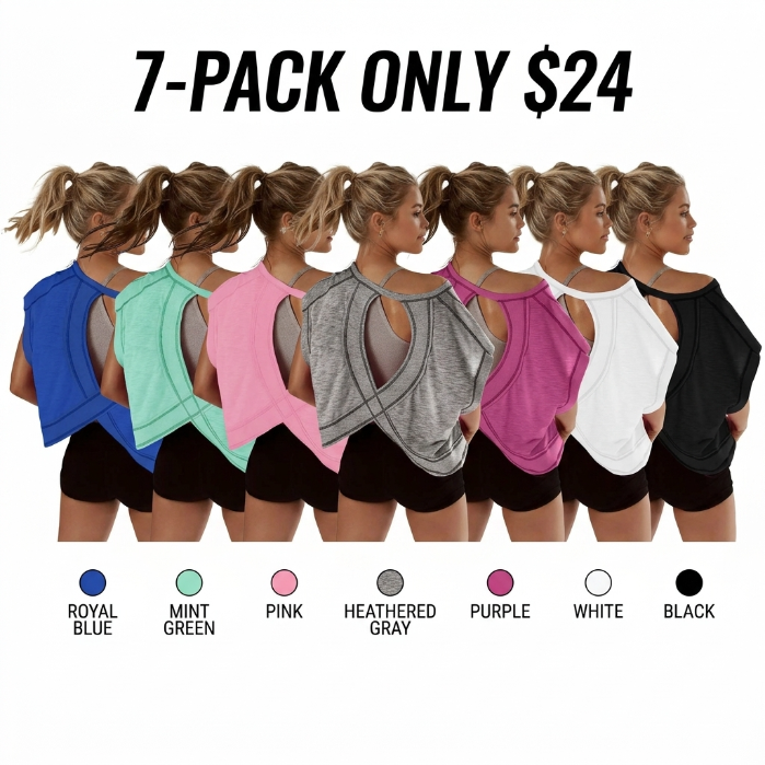 【Stock Up Deals】Women Short Sleeve Workout Shirts Open Back Tops Casual Yoga Y2k Athletic Gym Slouchy Crop Running Tees
