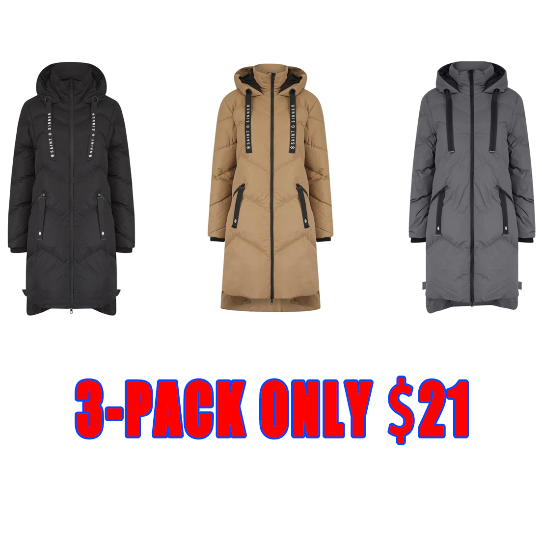 Womens Ladies Long Quilted Padded Winter Coat Hooded Puffer Jacket Zip Pockets