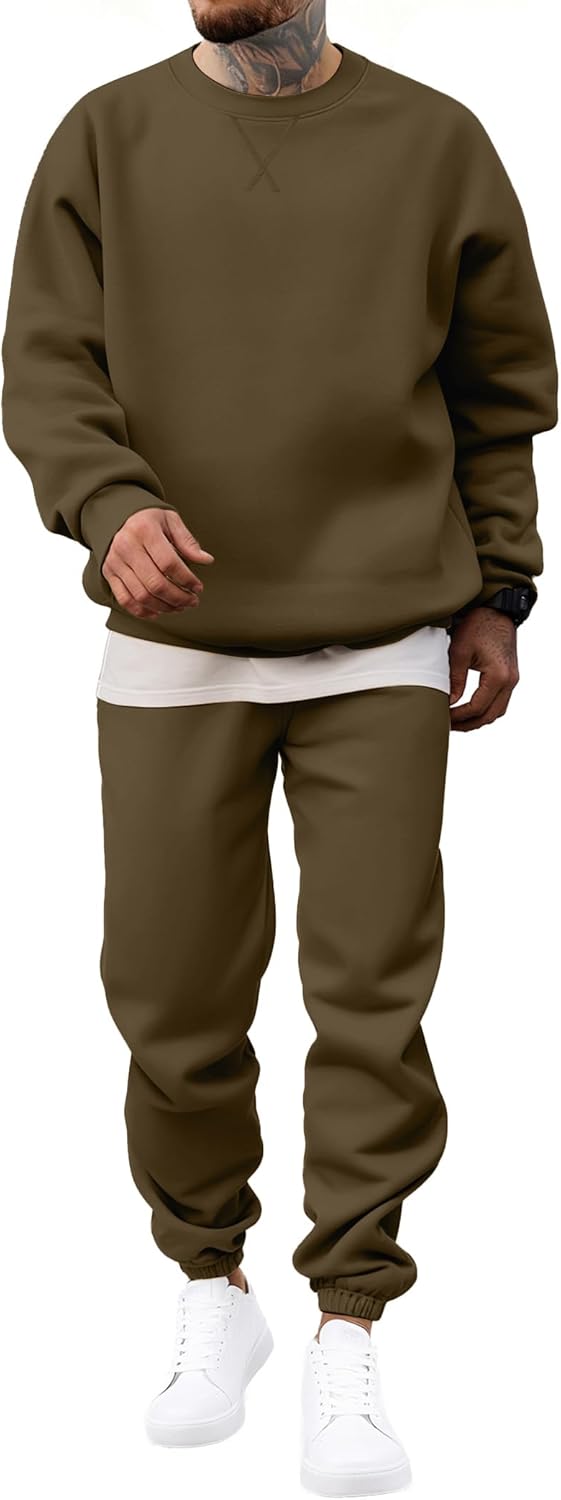 Men's 2 Piece Outfits Crew Neck Sweatshirt Tracksuit & Joggers Sweatpants Sweatsuit Set
