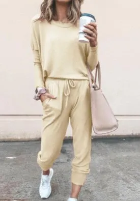 Women's Jersey Plain Daily Going Out Two Piece Set Long Sleeve Casual Spring/Fall Top With Pants Matching Set