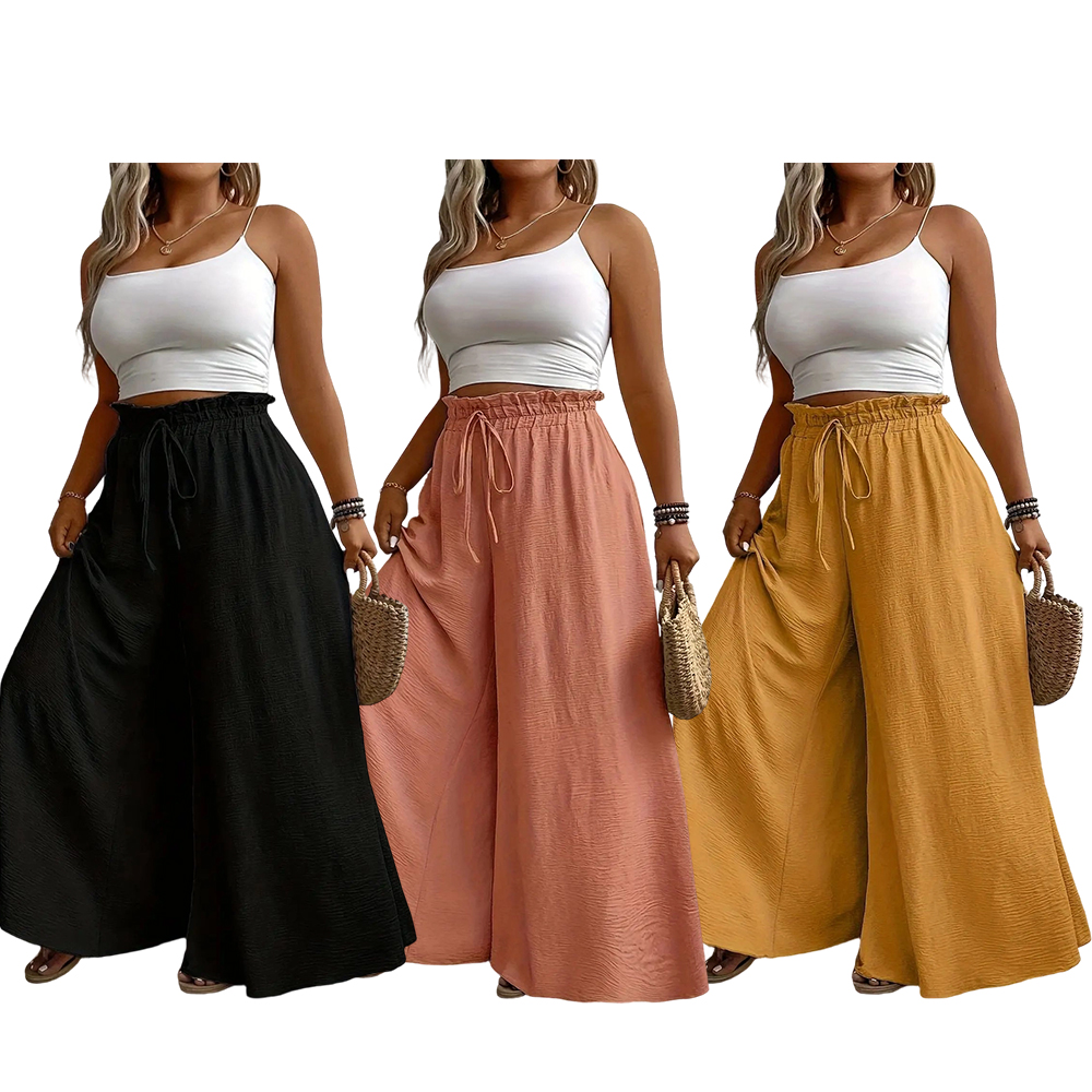 Elegant Plus Size Women's Wide Leg Pants, Loose Fit Commuter Style, Drapey Casual Trousers, Trendy Ladies Fashion