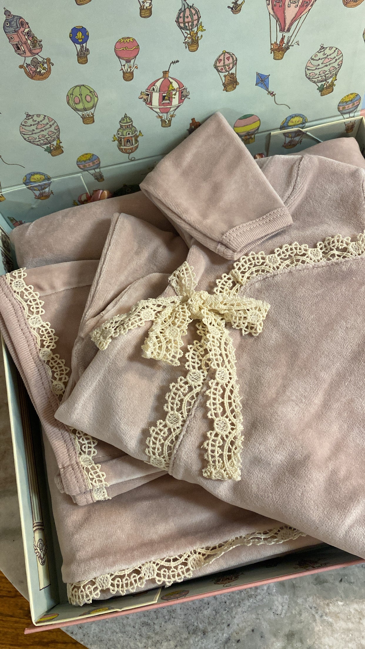 TIED UP IN LACE LAYETTE SET ROSE SMOKE