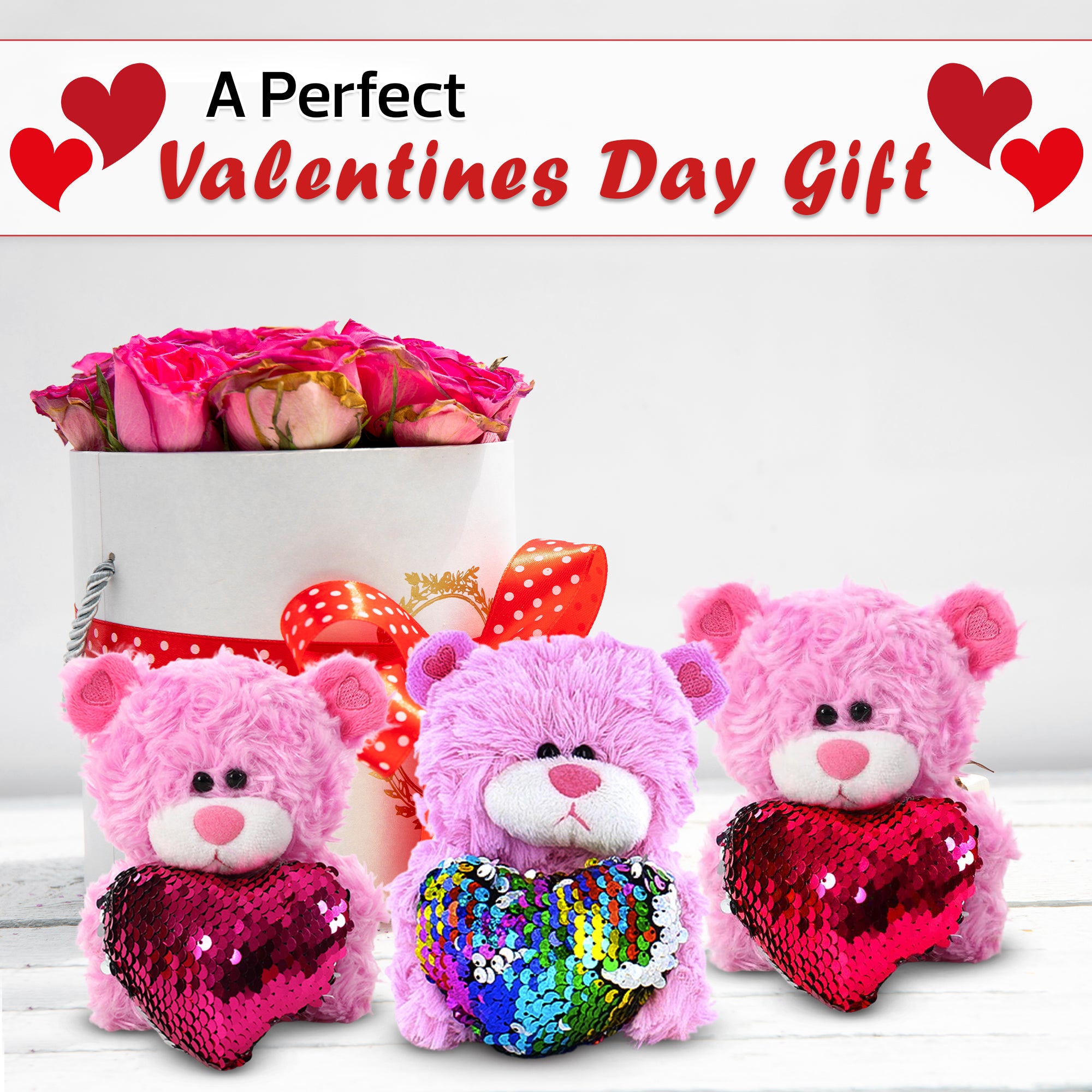 Pink Bears with Sequin Heart 6inch