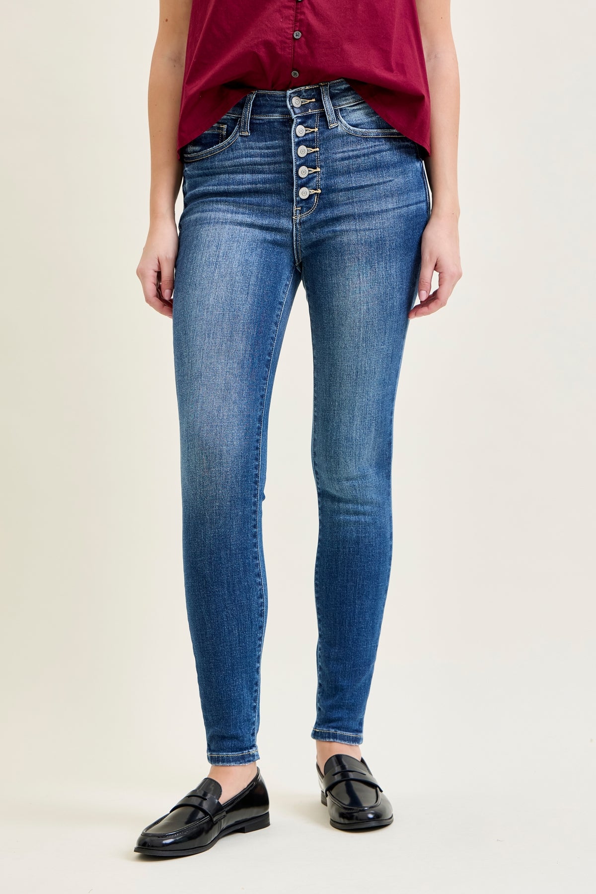 Rose Classic Button Fly Skinny Jeans