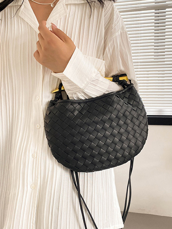 Geometric Split-Joint Woven Zipper Handbags Bags