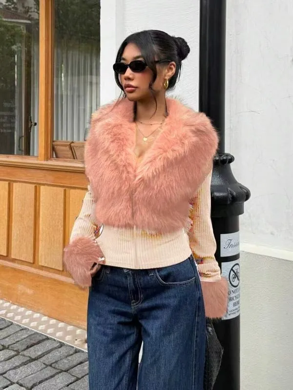 Women's Fashion Street Style Patchwork Knit Faux Fur Jacket