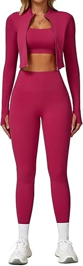 Women's Solid Three Peaces Jacket Tracksuit Set