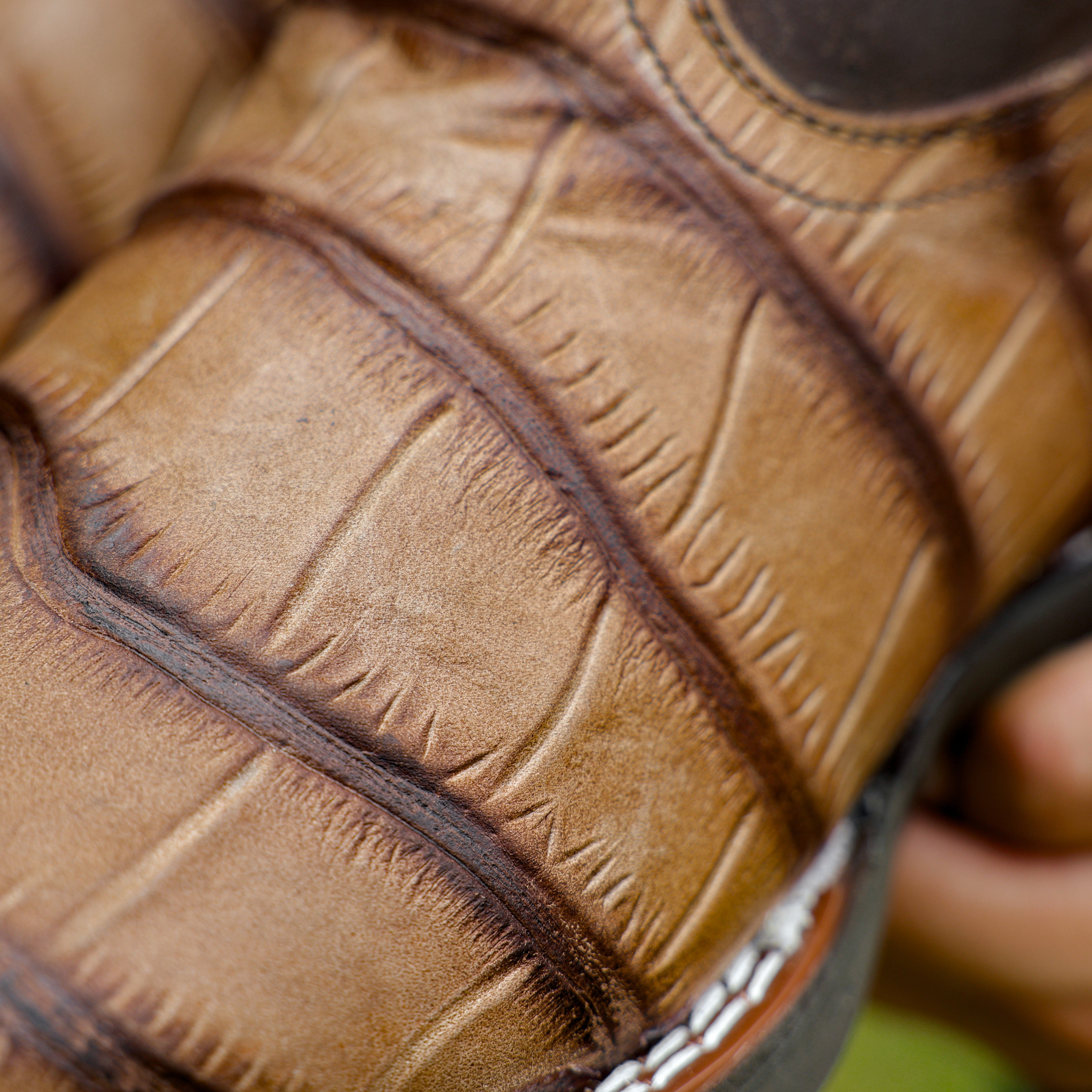 Moka American Gator Belly Leather Boots With Lightweight Soles - Square Toe