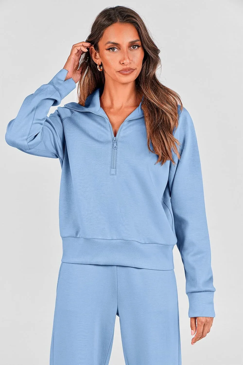 🔥Final Day Clearance!🛒Women's 2 Piece Outfits Casual Lapel Half Zip Sweatshirts And Wide Leg Pants Tracksuit Sets