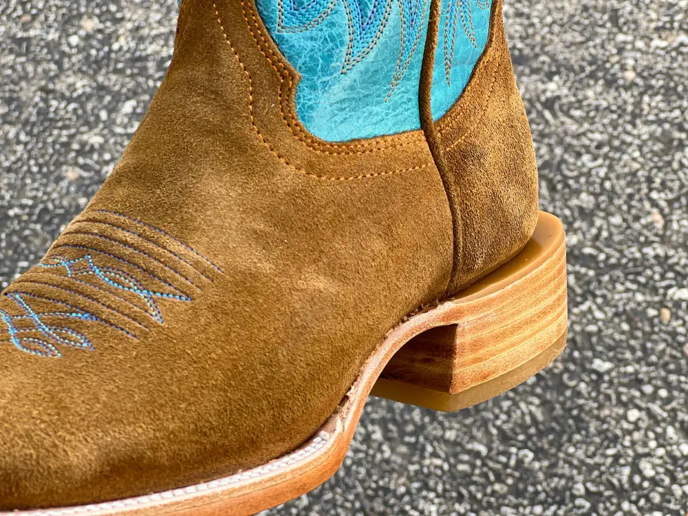 Men’s Honey Rough-Out Boots With Turquoise Shaft