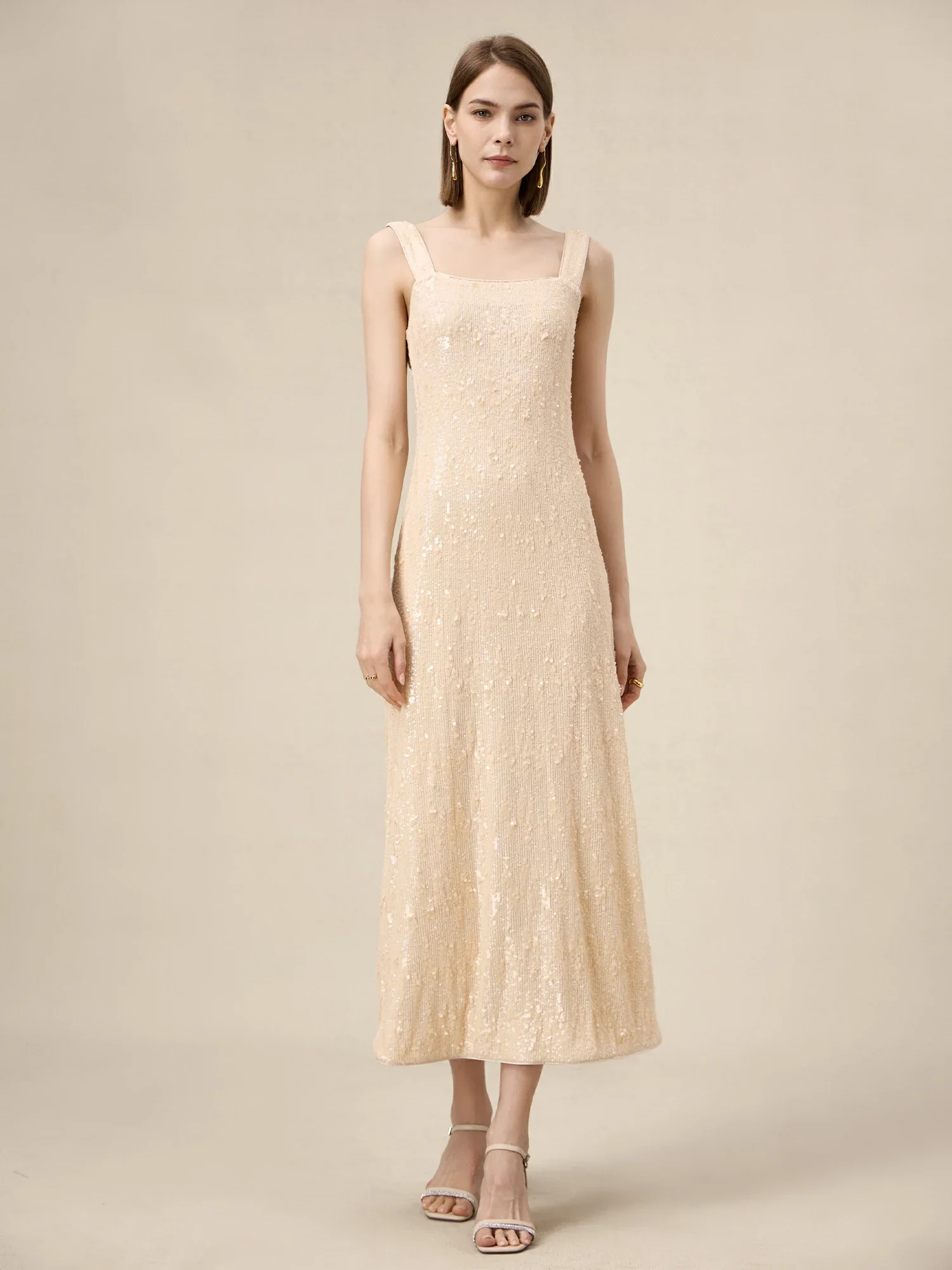 Sleeveless Champagne Sequin Dress