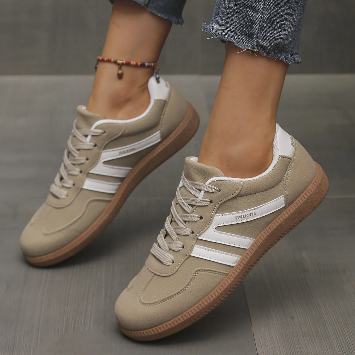 Contrast Lace Up Round Toe Sneakers (multiple color options)