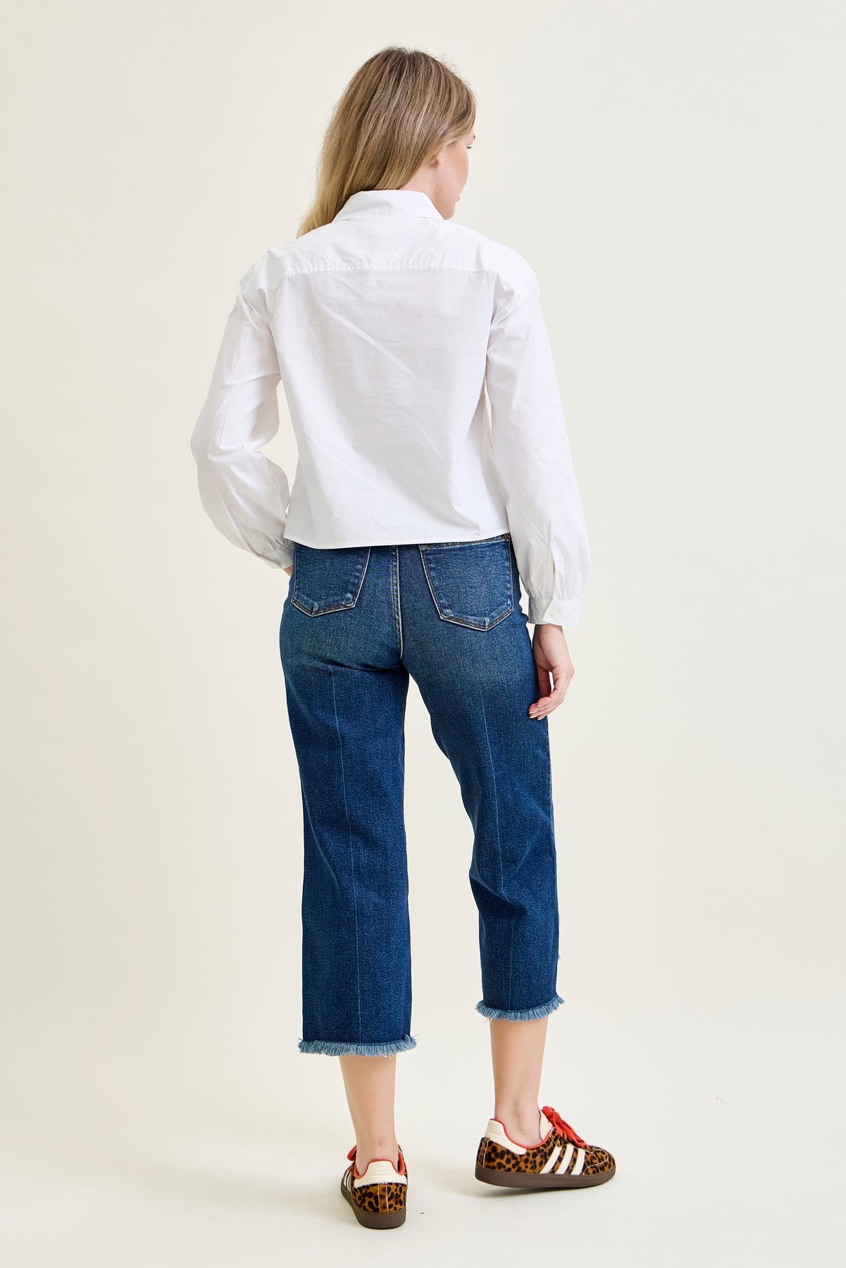 Dottie Button Fly Distressed Hem Crop Wide